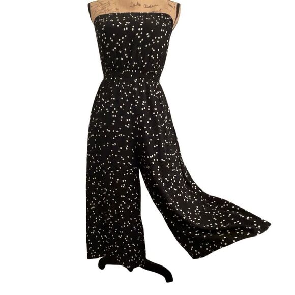 EUC Silence + Noise (Anthro) Strapless Black White Polka Dot Wide Leg Capri Pant - Picture 3 of 10